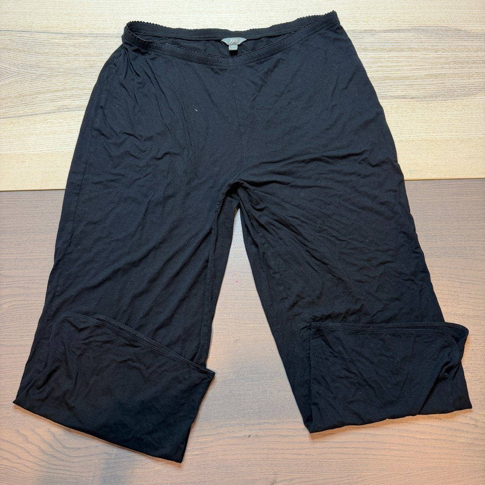 J JILL Pants Women Large Stratch Elastic Waist Pull On Black Wide Leg